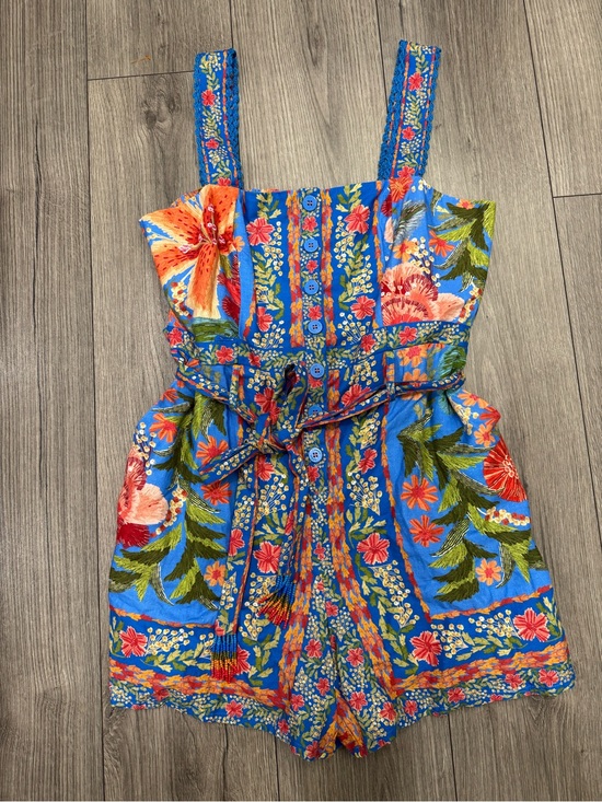FARM Rio Pants - NEW FARM Rio Stitched Garden Floral Belted Linen Blend Romper SZ Large